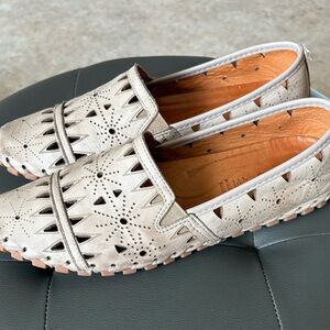 Spring Step Perforated Loafers in Cream and Tan